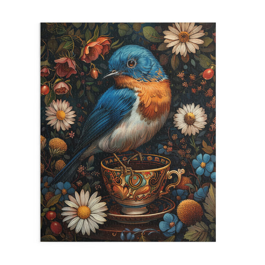 Blue Bird William Morris Inspired Jigsaw Puzzle Box | Cottage-core Art Nouveau Puzzle (120, 252, 520 piece)