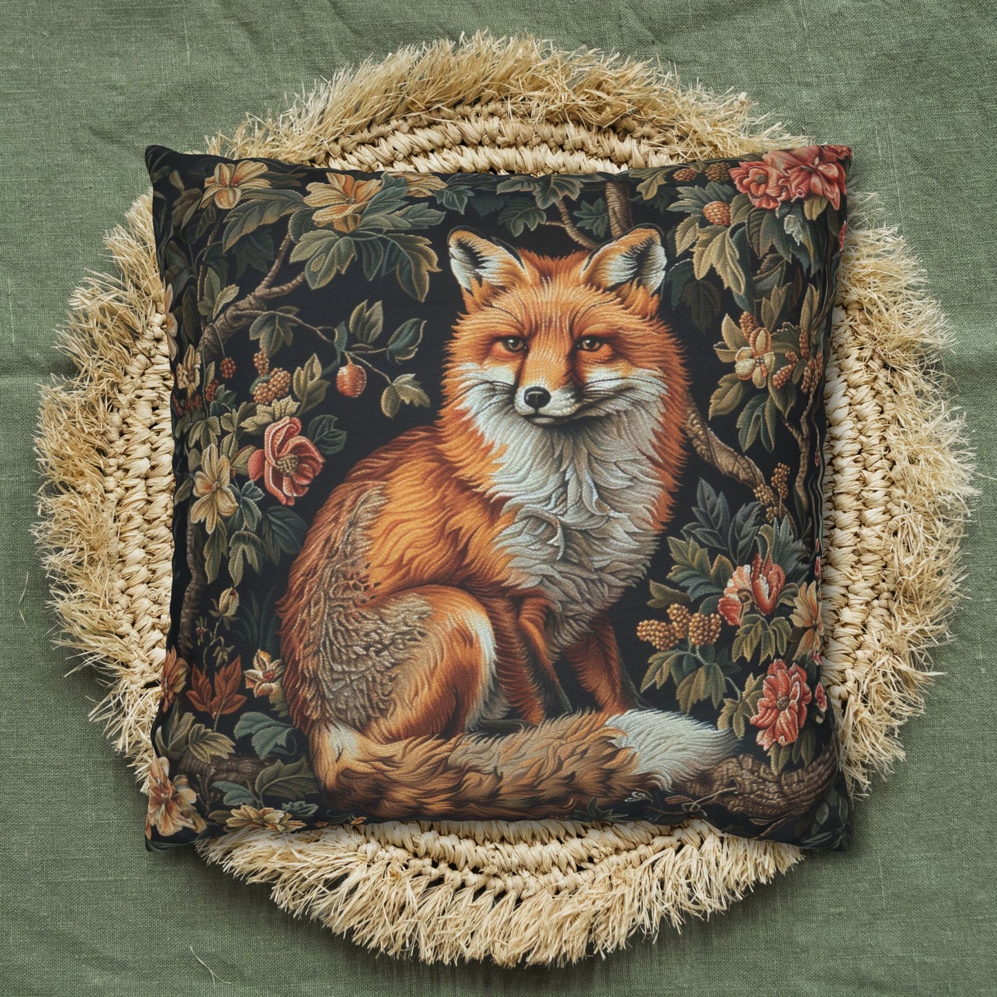 Forest Fox William Morris Inspired | Fox Ancient Decorative Pillowcase