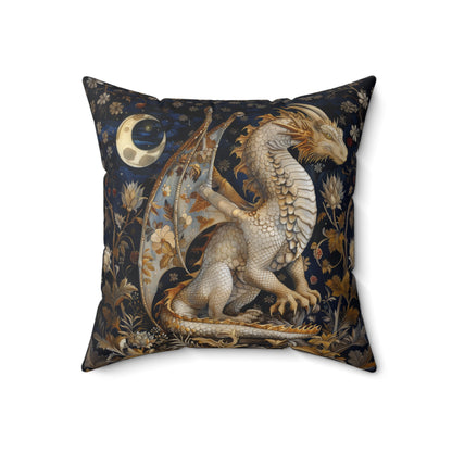 Victorian Dragon Crescent Moon And Stars in Whimsical Night Pillow Home Decor, Spun Polyester Square Pillow