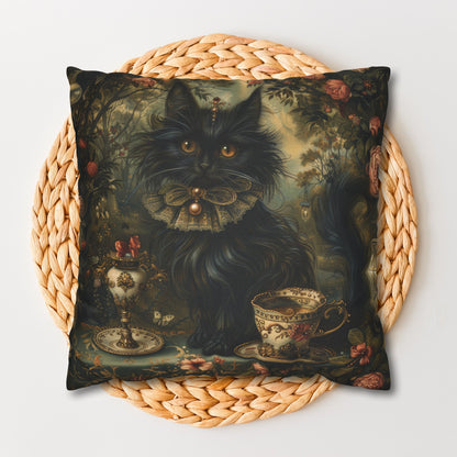 Mystical Cat Pillowcase, Halloween Home Decor, Black Cat Throw Pillow, Witchy Victorian Pillow, Gothic Decorative Pillow