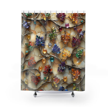 Vibrant Floral Shower Curtain - Elegant Bathroom Decor, Bohemian Style, Holiday Gift Idea, Home Makeover, Nature-Inspired Design