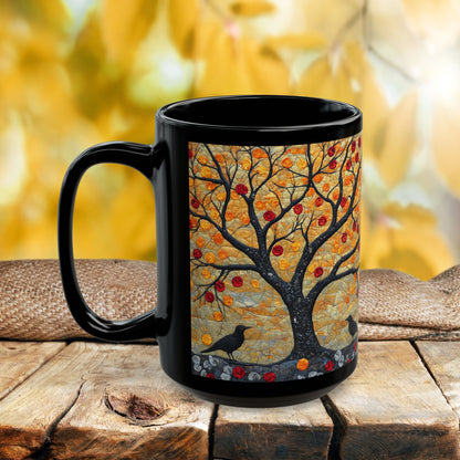 Autumn Apple Tree Art Mug | Black Ceramic Coffee Cup