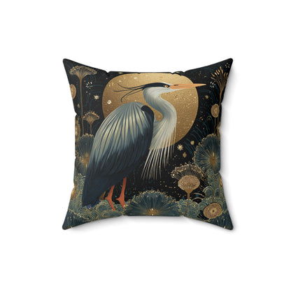 Heron Moon Decorative Pillow, Botanical Coastal Throw Pillow
