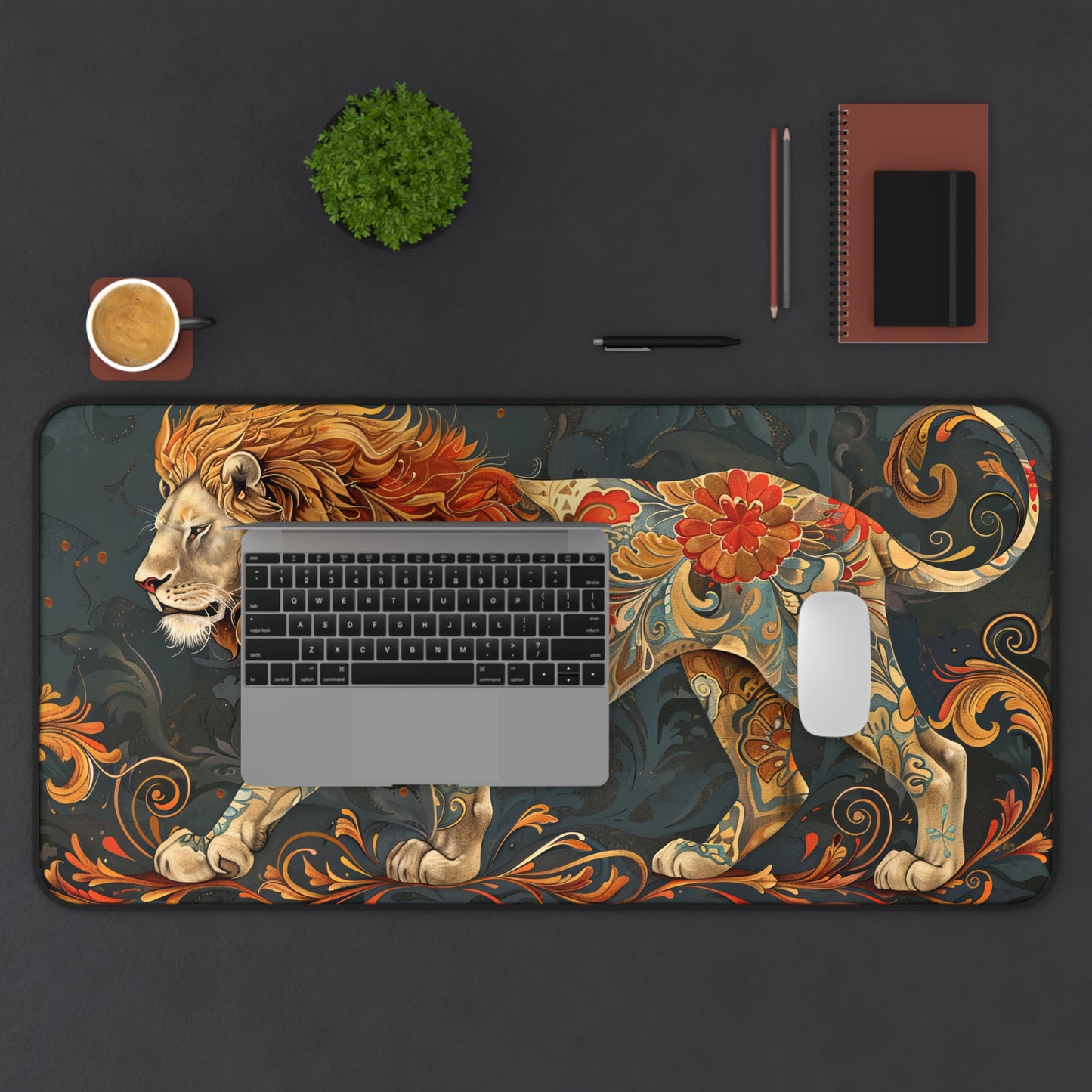 William Morris Inspired Victorian Lion Desk Mat 2 Sizes | Art Nouveau Office Decor Gift Desk Mats