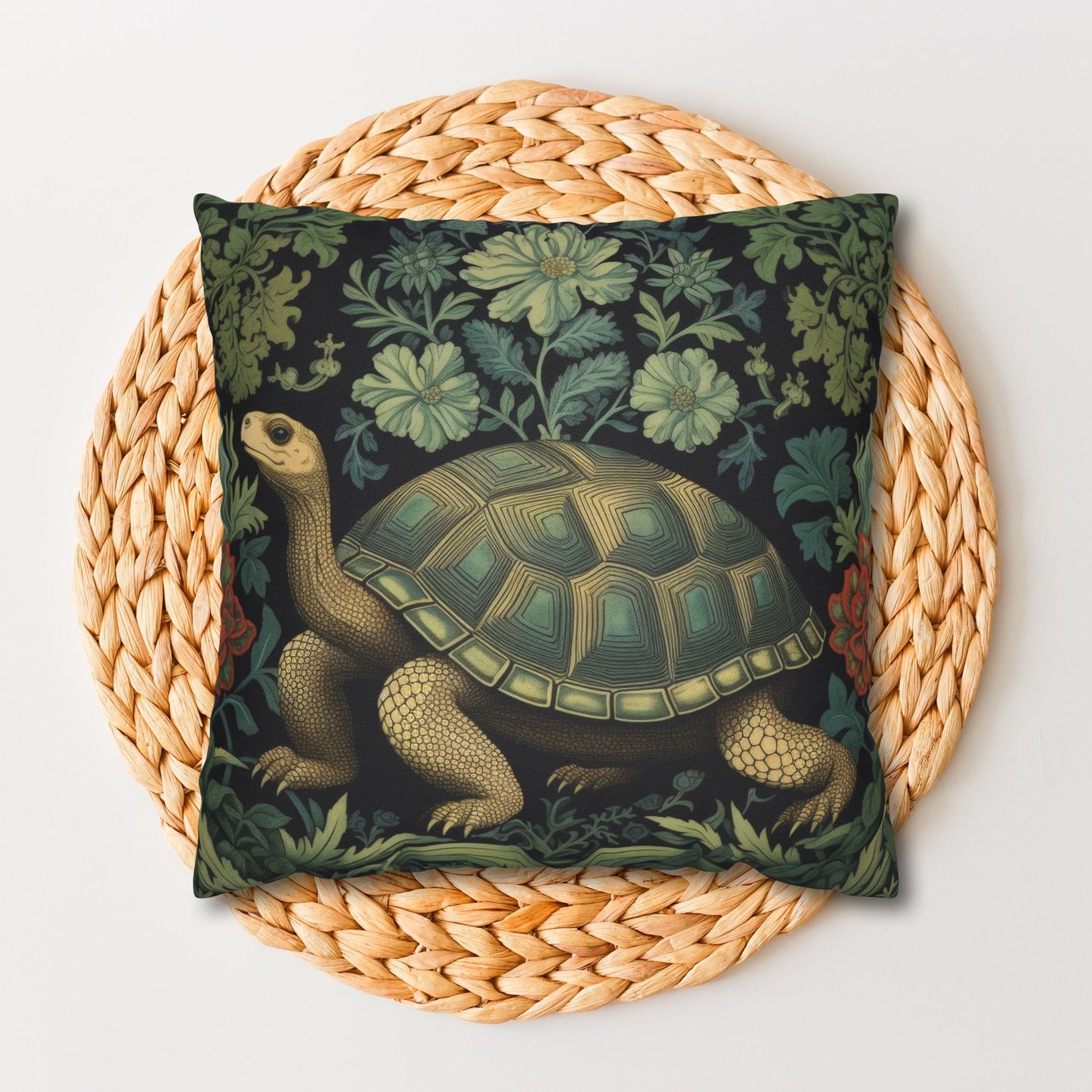 William Morris Inspired Botanical Tortoise Decorative Pillowcase