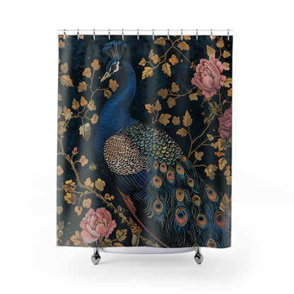 William Morris Inspired Art Deco Peacock Bathroom Decor Nature Pattern Shower Curtain
