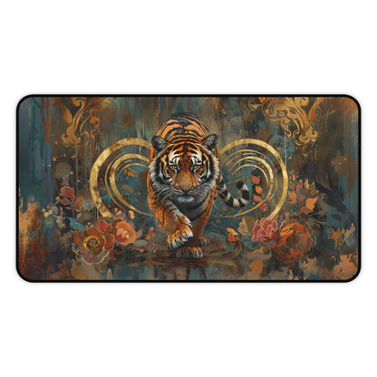 Art Deco Tiger William Morris Inspired Desk Mat 2 Sizes | Gaming Desk Mat | Office Decor Gift Desk Mats