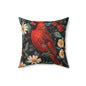 William Morris Inspired Botanical Red Cardical Pillowcase, Bird Decorative Home Decor Pillowcase