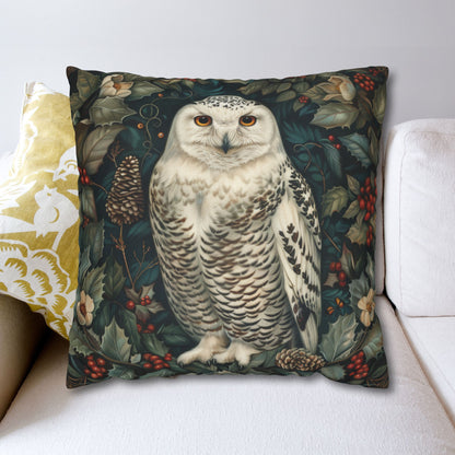 William Morris Inspired Snow Owl Winter Botanicals Home Decor Pillowcase