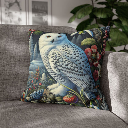 William Morris Inspired Woodland Snowy Owl Winter flowers Decorative Pillowcase