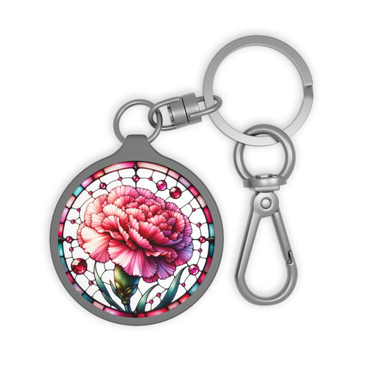 Carnation Keyring Tag Birth Month Flower, Carnation Faux Watercolor Stained Glass,