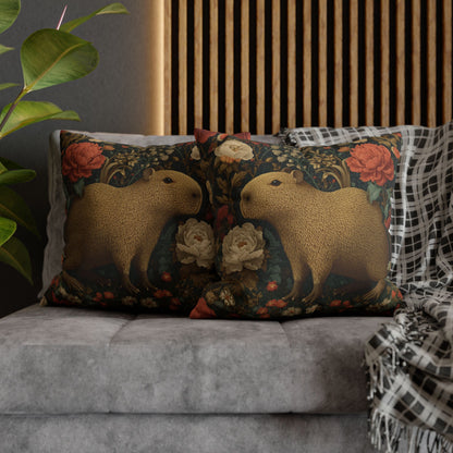 Capybara Vintage Floral Garden Pillowcase, William Morris Style Animal Cushion Pillowcase