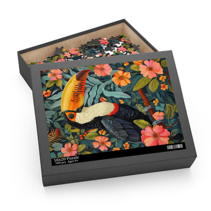 William Morris Inspired Tropical Toucan Puzzle Box (120, 252, 500-Piece) Family Jigsaw Puzzle, Puzzle Box Gift