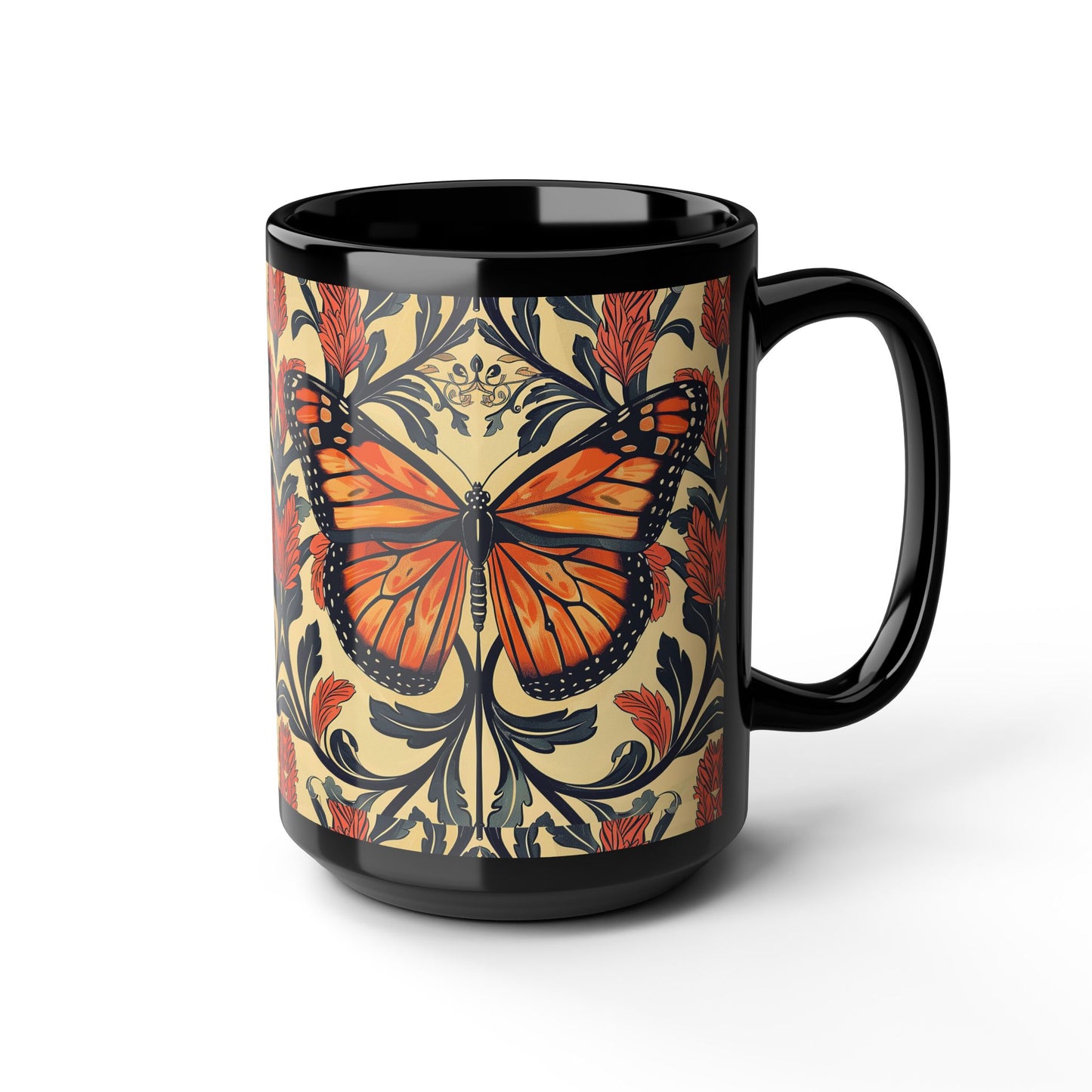 William Morris Inspired Monarch Butterfly Coffee Mug 11oz, 15 oz