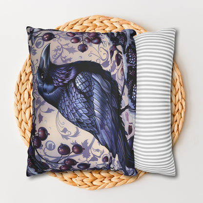 Gothic Raven Pillow Cover, Dark Forest Bird Decor,  pillowcase
