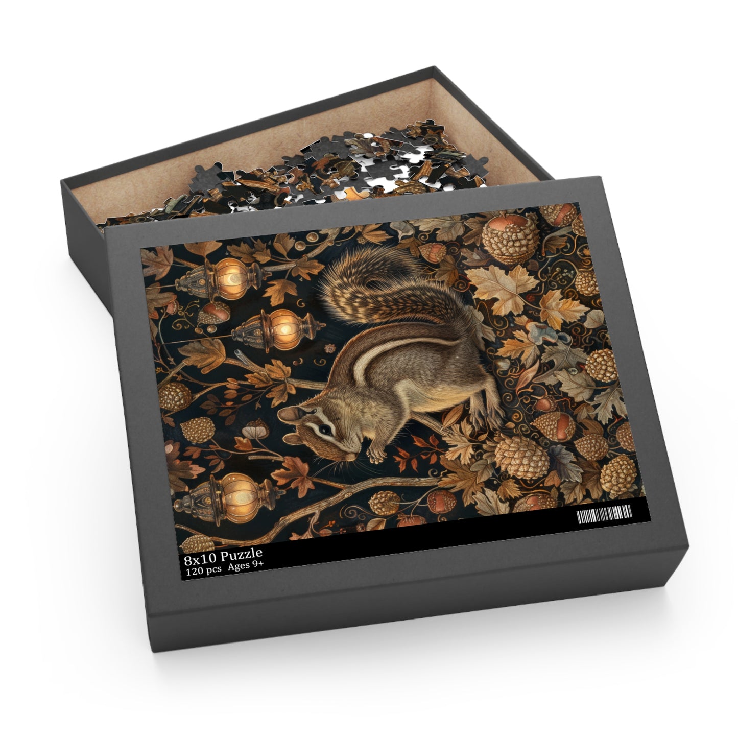 Chipmunk Among Acorn Lanterns Jigsaw Puzzle, Chipmunk Fall Autumn 120 252 500-Piece Family Gift Box Puzzle, Holiday Puzzle Game