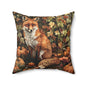 Fox in a Pumpkin Patch William Morris Pillow Inspired, Decorative Fall Pillow Decor, Spun Polyester Square Pillow