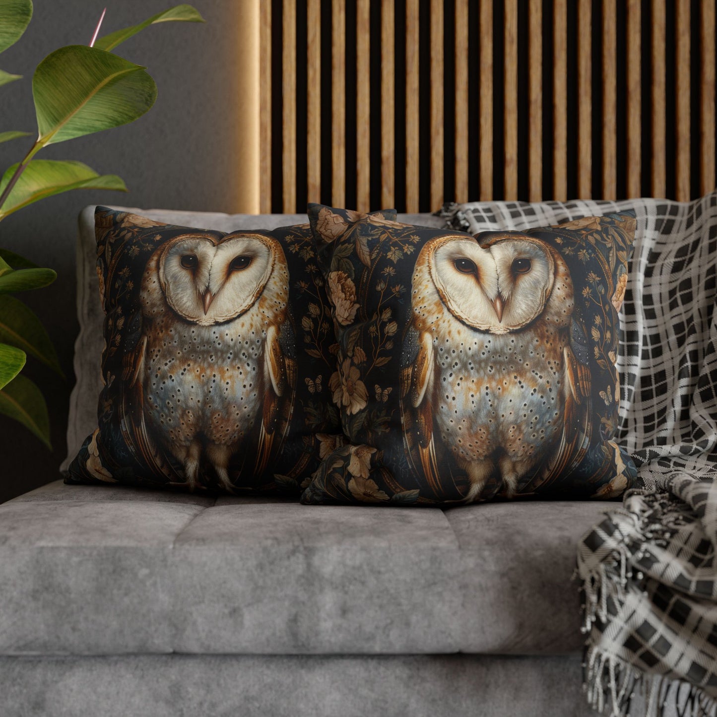 William Morris Inspired, Forest Floral Art, Decorative Barn Owl Cushion,  Spun Polyester Square Pillowcase