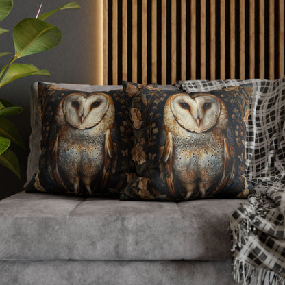 William Morris Inspired, Forest Floral Art, Decorative Barn Owl Cushion,  Spun Polyester Square Pillowcase