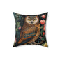 William Morris Inspired Night Owl Pillow, Decorative Owl Cushion, Spun Polyester Square Pillow