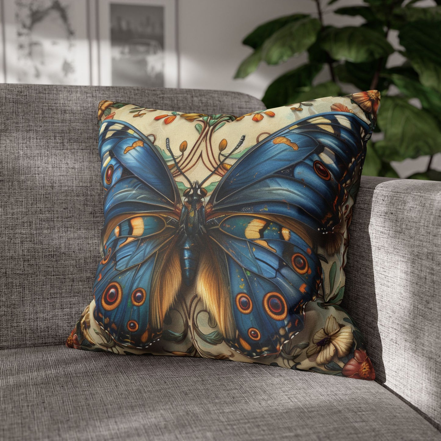 Blue Butterfly Decorative Pillowcase - Nature-Inspired Home Accent