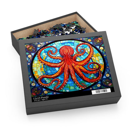 Psychedelic Octopus Stained Glass Jigsaw (120, 252, 500-Piece) Adult Jigsaw Puzzle, Gift Him Her