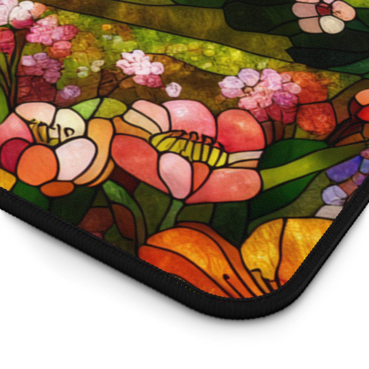 Mountain Landscape Spring Scene | Faux Stained Glass | Desk Mat 2 Sizes | Gamer Keyboard Mouse Pad | Office Decor GiftDesk Mats