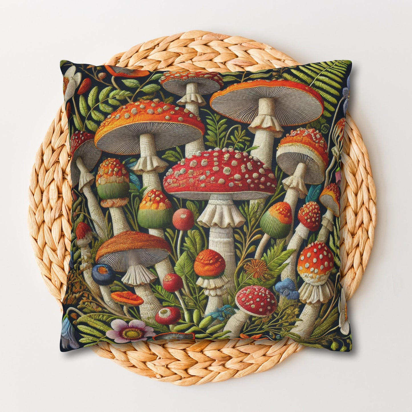 Faux Embroidered Mushroom Decorative Pillowcase