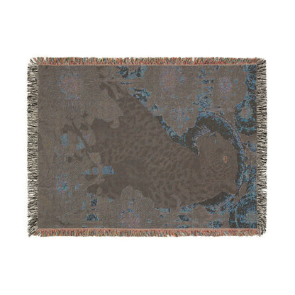 Midnight Bloom Panther Woven Blanket, Art Nouveau Floral Jungle Throw