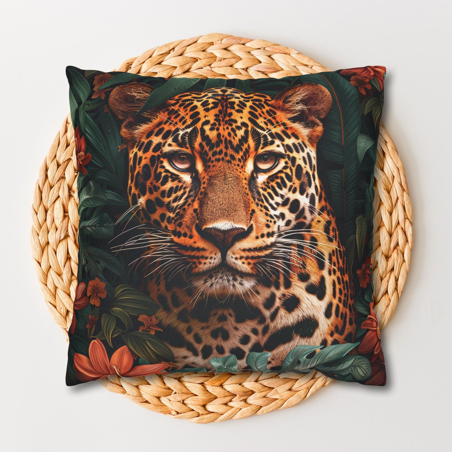 William Morris Inspired Botanical Leopard Pillowcase, Farmhouse Decorative Leopard Pillowcase