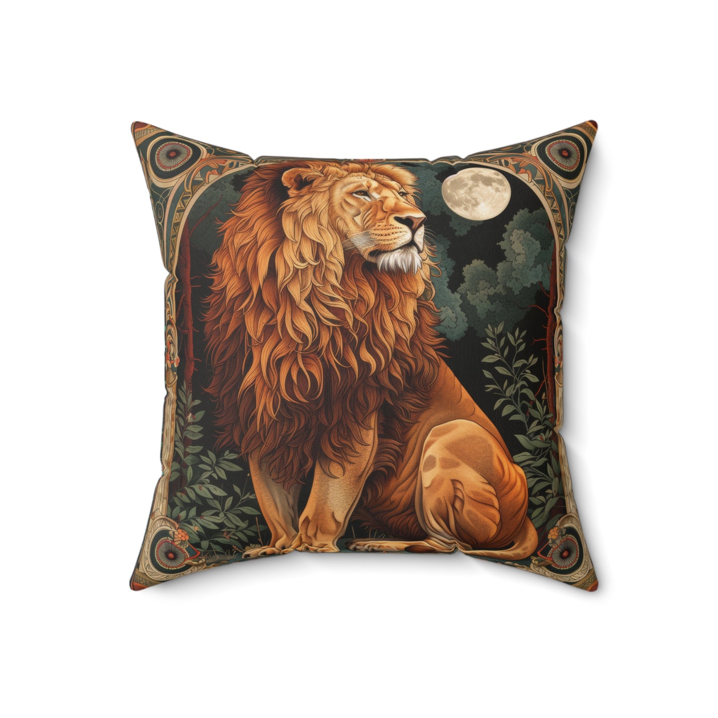 Art Deco Botanical Lion Throw Pillow | Decorative Pillow William Morris Inspired