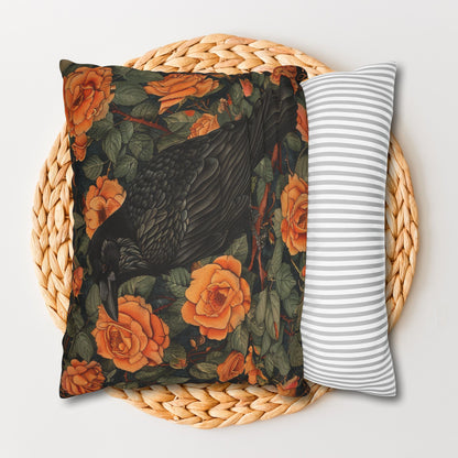 William Morris Inspired Raven Orange Roses Gothic Throw Pillowcase