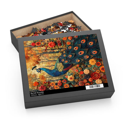 Art Deco Peacock Puzzle Box (120, 252, 500-Piece) Family Jigsaw Puzzle, Puzzle Box Gift For Her