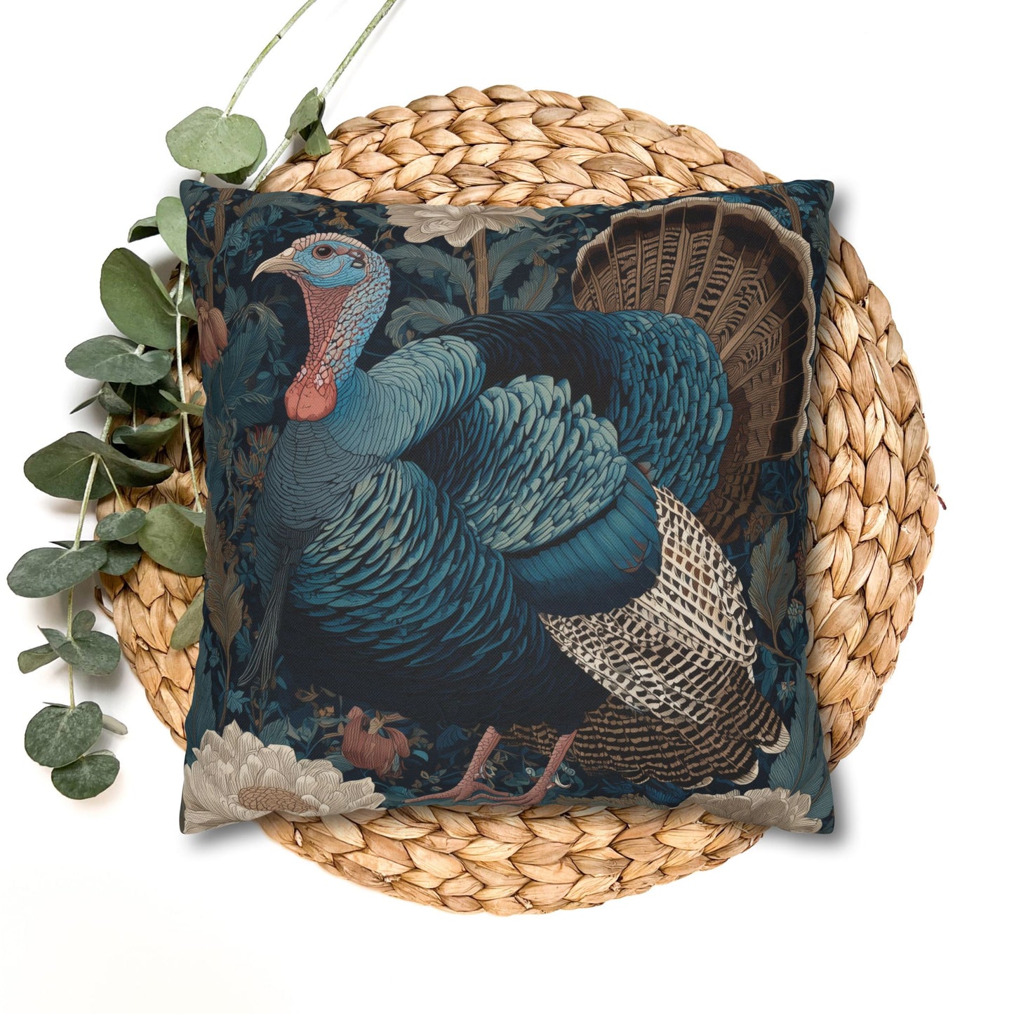 Thanksgiving Turkey Pillowcase, William Morris Style Cushion, Fall Decor, Polyester Cover
