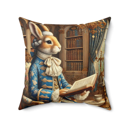 Victorian Rococo Bunny Pillow: Whimsical Blue Gold Accent Cushion
