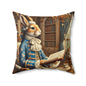 Victorian Rococo Bunny Pillow: Whimsical Blue Gold Accent Cushion