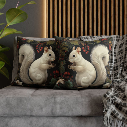 White Squirrel Decorative Pillowcase, Woodland Floral Accent