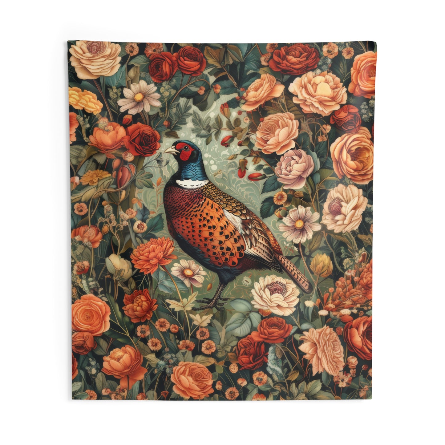 Tapestry of Pheasant Floral Garden | William Morris Art Deco Hanging Home Decor | Pheasant Fall Season Wall Tapestry