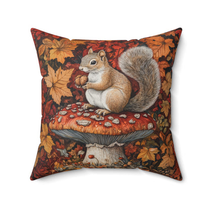 Squirrel In A Leafy Paradise Fall Season, William Morris Inspired Fall Decorative Pillow