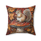 Squirrel In A Leafy Paradise Fall Season, William Morris Inspired Fall Decorative Pillow