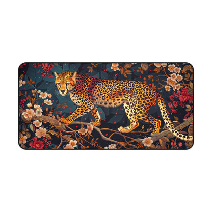 Desk Mat, Art Deco Cheetah Florals William Morris Inspired Work Mat, Mouse Pad, Office Desk Accessories, Dorm Decor, Home Office Supplies