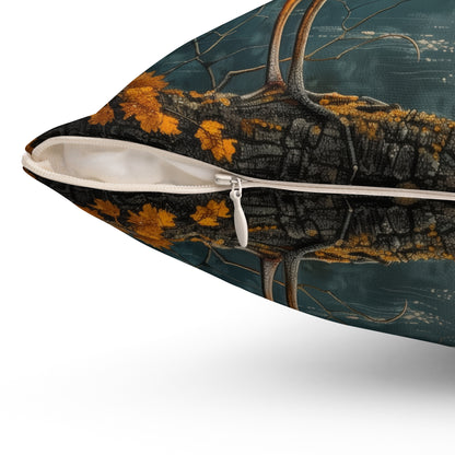 Autumn Heron Throw Pillow: Rustic Lake Scene Wildlife Decor