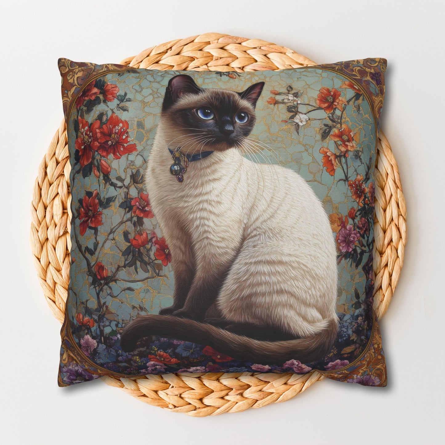 Art Deco Siamese Cat Vintage Square Pillowcase