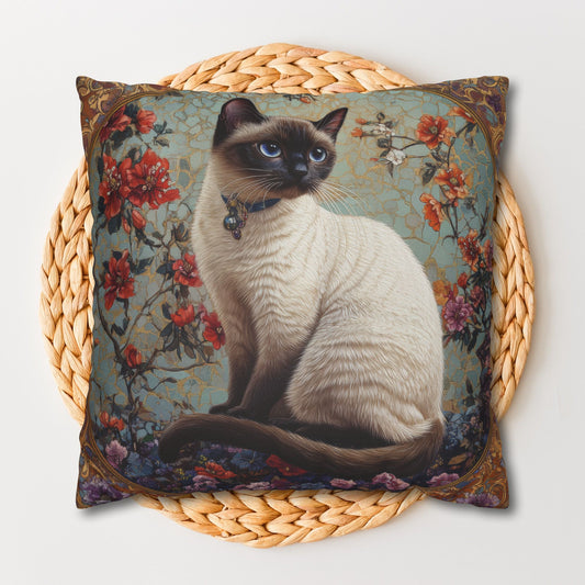 Art Deco Siamese Cat Vintage Square Pillowcase