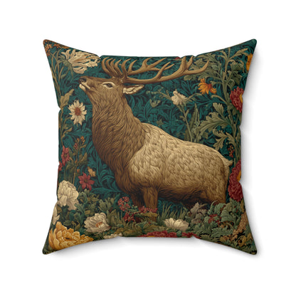 Majestic Elk Floral Pillow, William Morris Inspired Woodland Elf Decorative Pillow