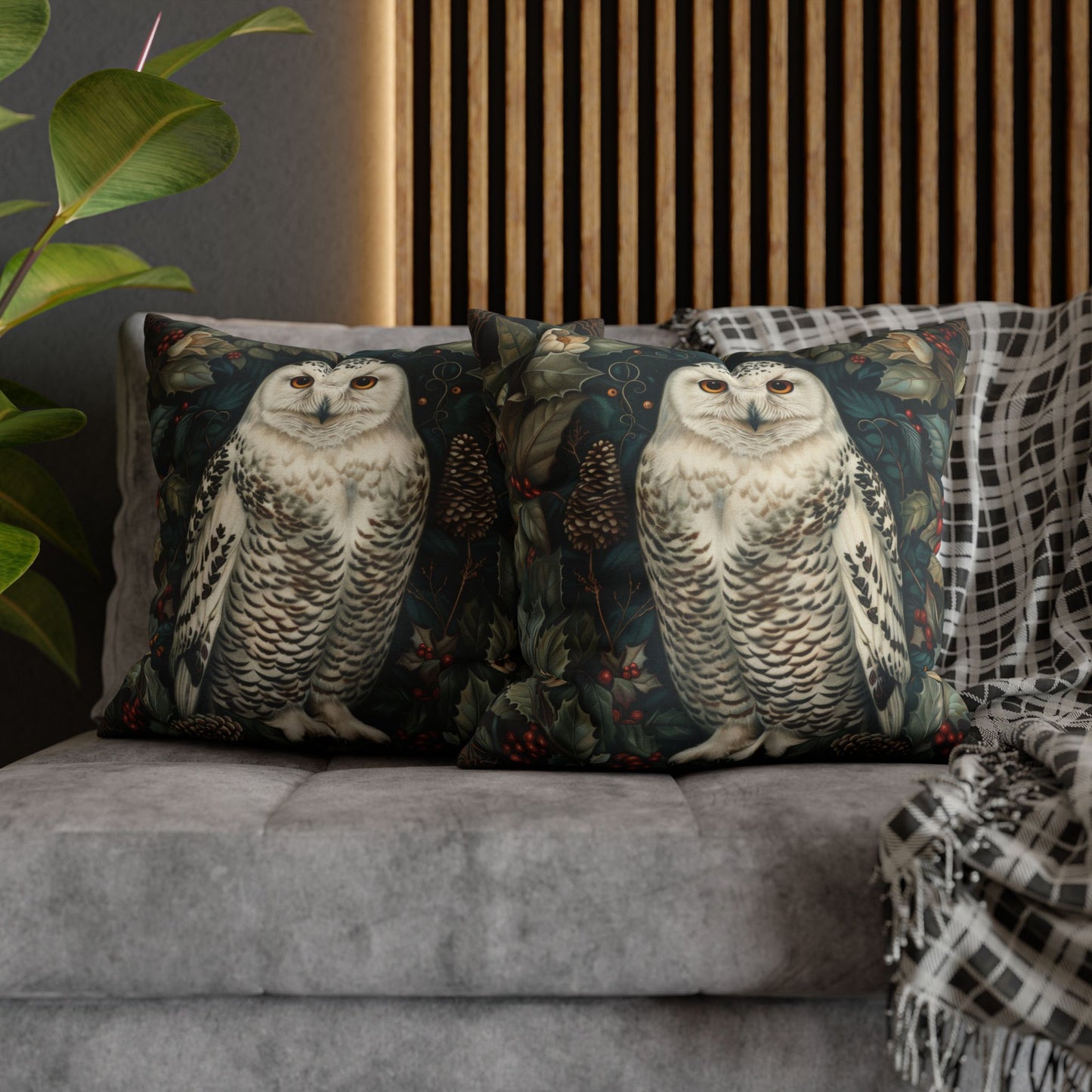 William Morris Inspired Snow Owl Winter Botanicals Home Decor Pillowcase