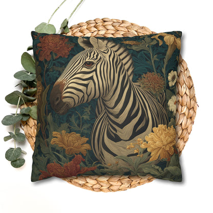 Zebra Botanical Decorative Pillowcase, William Morris Style Botanical Animal Cushion for Elegant Home Décor