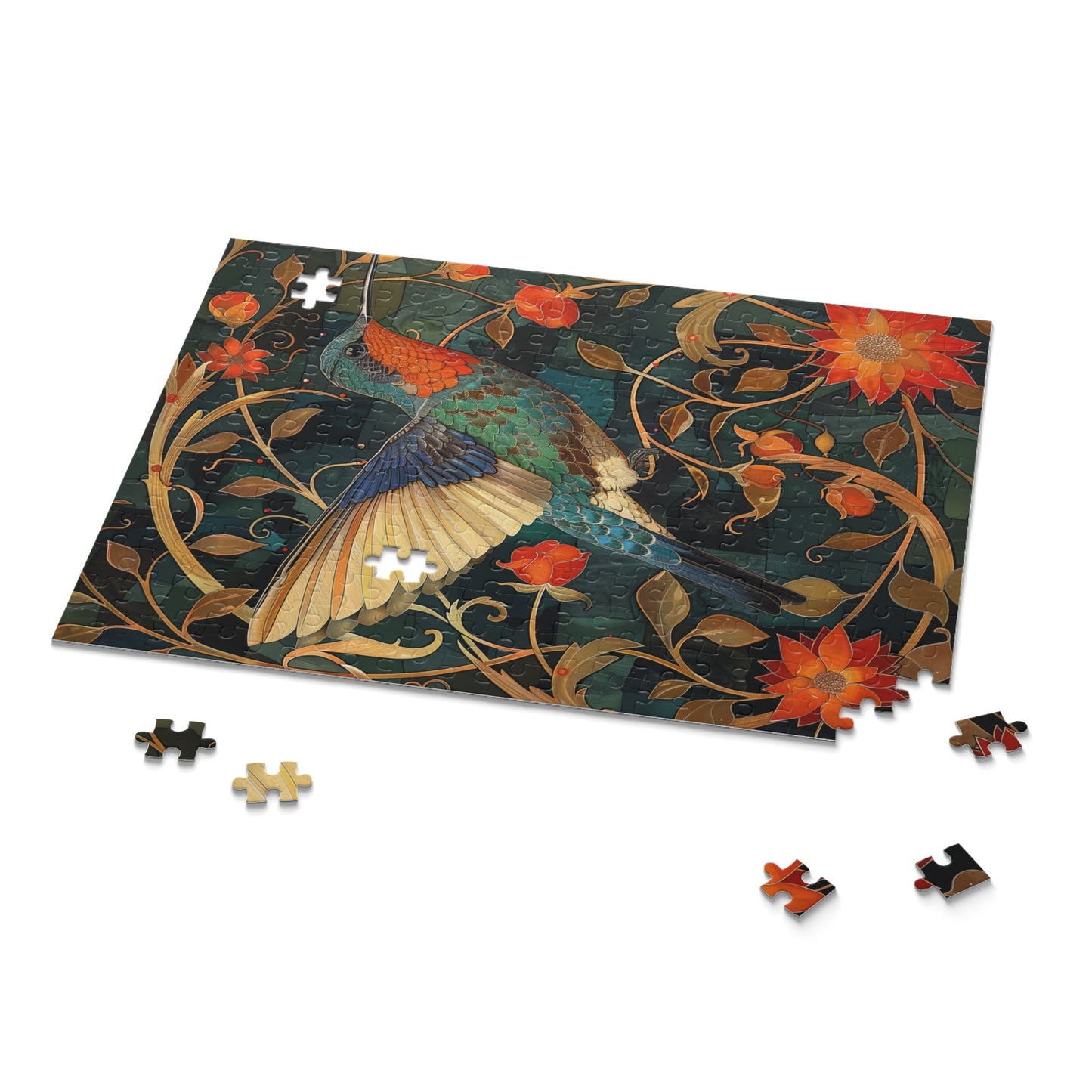 William Morris Inspired Hummingbird Art Deco Jigsaw Puzzle (120, 252, 500-Piece) Gift-Ready Box