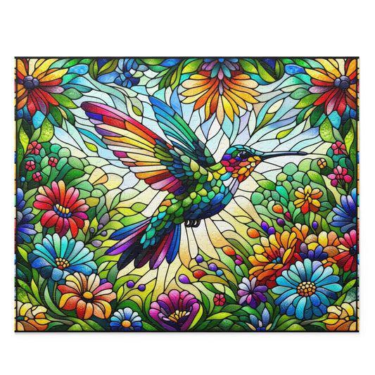 Stained Glass Spring Hummingbird Puzzle (120, 252, 500-Piece) Family Jigsaw Puzzle, Puzzle Box Gift