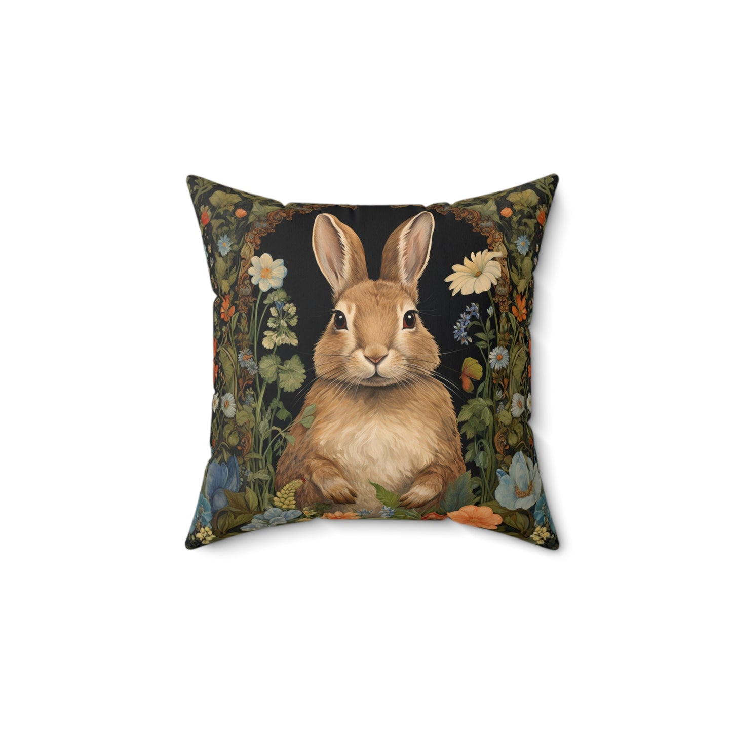 Bunny Garden Throw Pillow, Cute Rabbit Floral Decorative Pillow